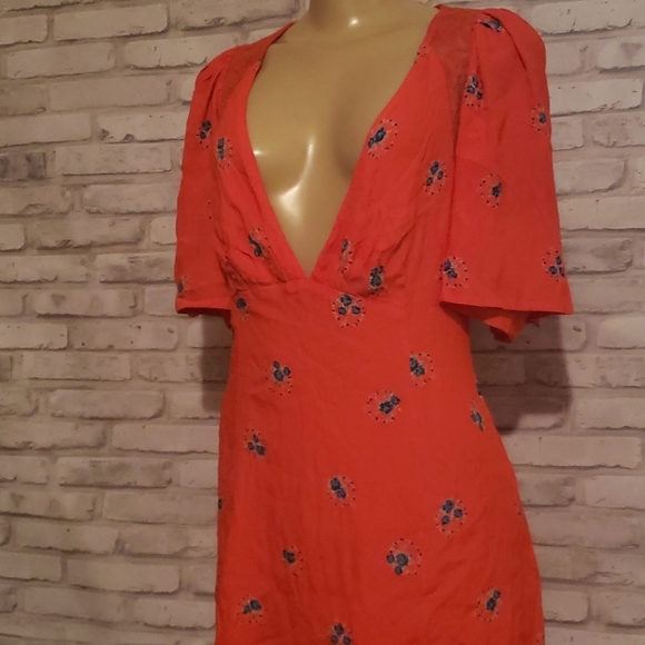 FREE PEOPLE MOCKINBIRD CORAL  RED FLORAL.PRINT - Picture 7 of 8